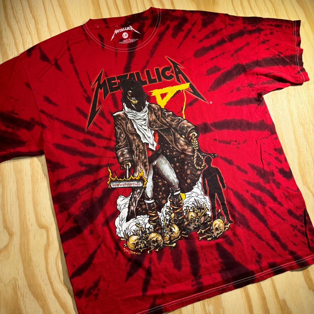 Metallica The Unforgiven Pushead Tie Dye Graphic T-Shirt Red Black Men's Large